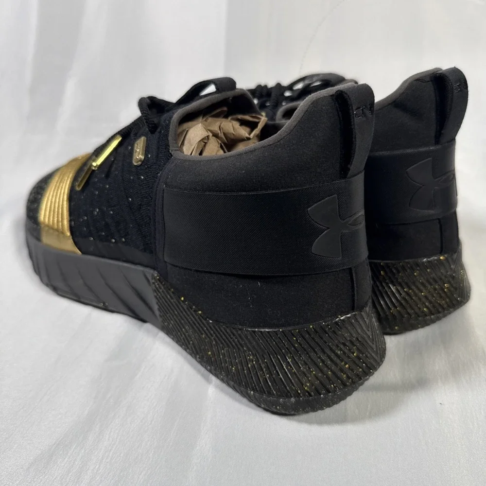 Under Armour UA C1N TR Mens 10.5 Black Gold Athletic Sneakers 3000233-001